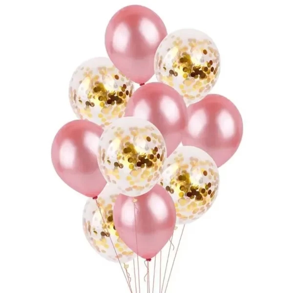 Producto - Set Blister Globos Rosa y Dorado x10 con confeti + cinta