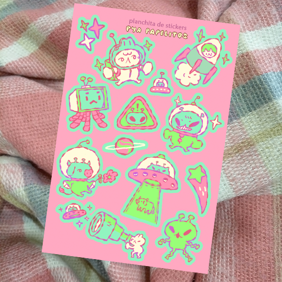 Producto - planchita de stickers "aliens tiernos"