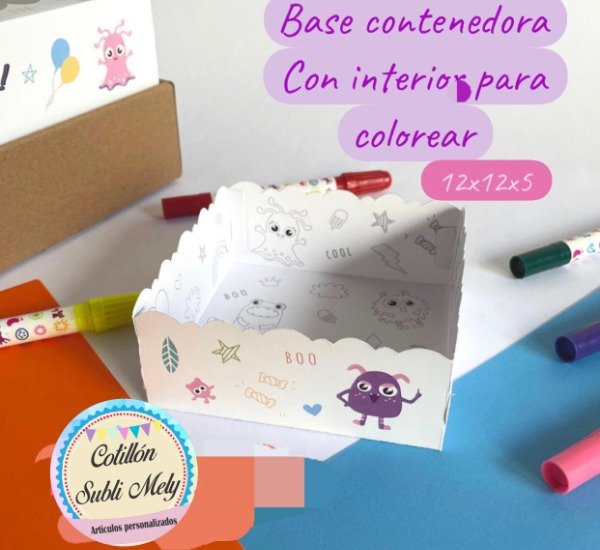 Producto - CAJA BASE CONTENEDORA CON INTERIOR PARA COLOREAR 12X12X5 CM