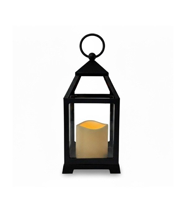 Producto - Farol Negro 22 cm con Vela Pilar LED