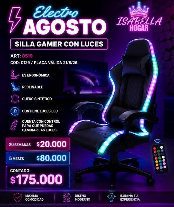 Producto - SILLA GAMER CON LUCES