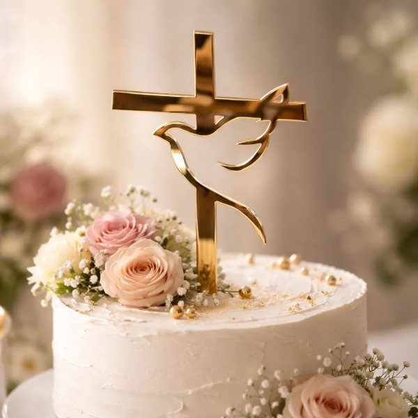 Producto - Topper Comunion Adorno Torta Acrilico Espejo Dorado