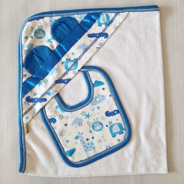 Producto - Mantita Recibidora + Babero Animalitos Celeste