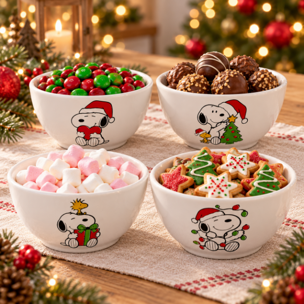 Producto - Set Navideño Snoopy de 4 cuencos de cerámica de 350cc en caja - 1