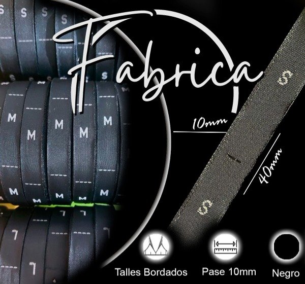 Producto - Etiquetas de talles negras bordada de 10mm (por unidad)