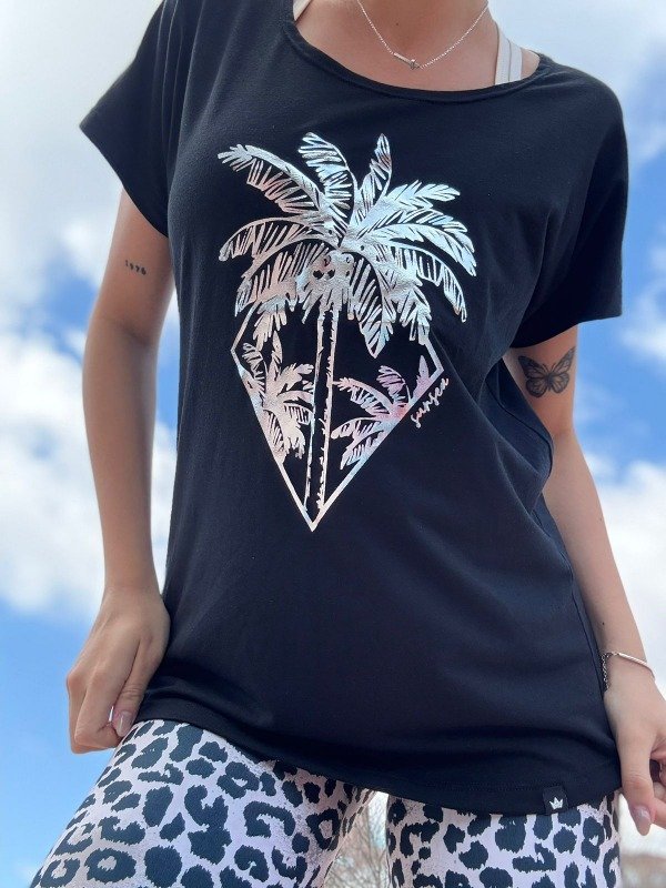 Producto - Remera manga corta Negro palmera plateada 3200