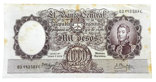 Producto - 1000 Pesos Moneda Nacional (Fábregas - Mendez Delfino) Bott.2153 VF c/Ox.