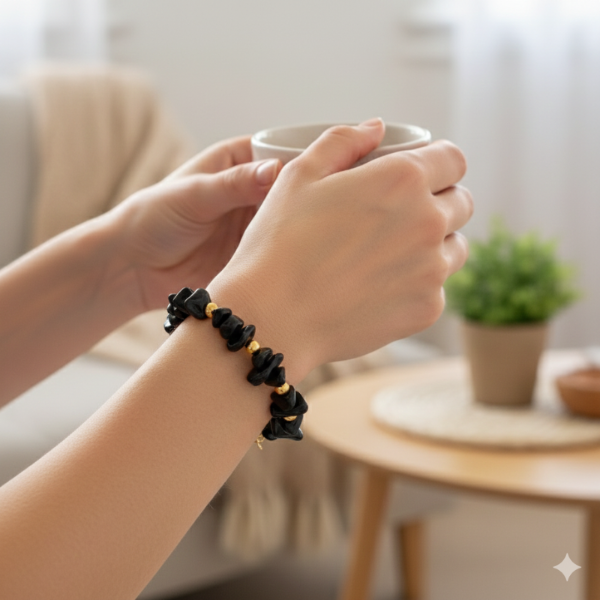 Producto - Pulsera de Obsidiana -Acero dorado