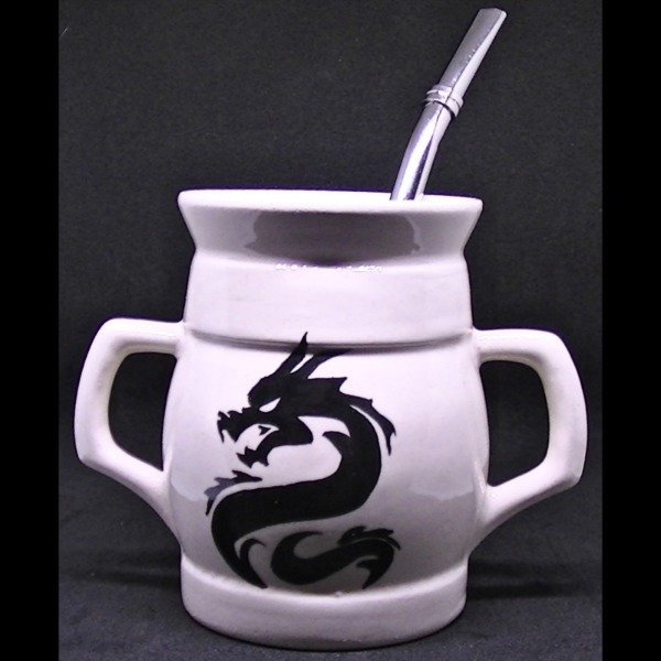 Producto - Dragon - Mate con Bombilla - Ceramica Artesanal Pintada a Mano