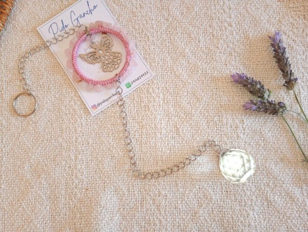 Producto - Atrapasol con angelito y aro trenzado con cuarzo rosa
