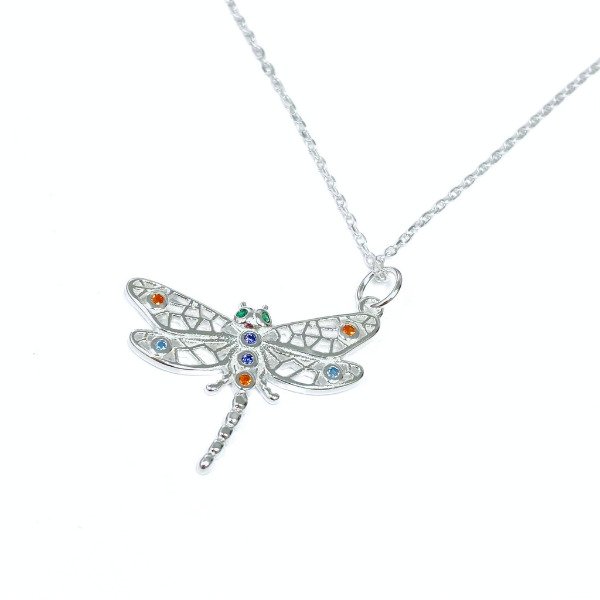 Producto - Gargantilla Italiana 24 - Libélula Grande con Piedras Multicolor