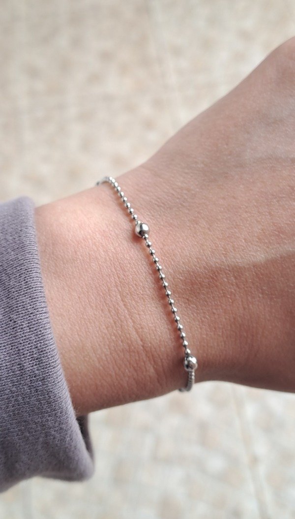 Producto - Pulsera de Acero Microbola con Bolita 19cm