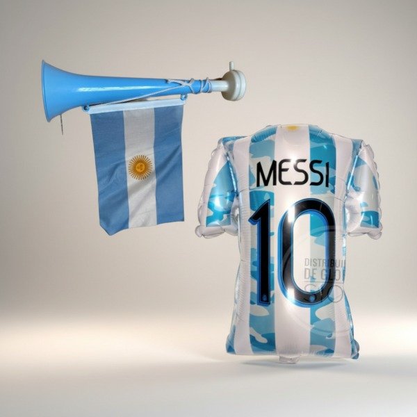 Producto - COMBO MUNDIAL!! CORNETA CON BANDERA + GLOBO CAMISETA ARGENTINA