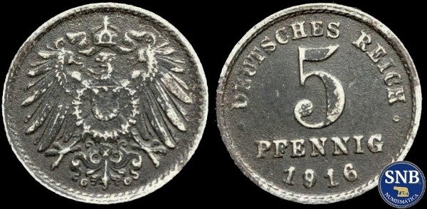 Producto - Imperio Alemán - 5 Pfennig (1916 G) KM #19 [VF]