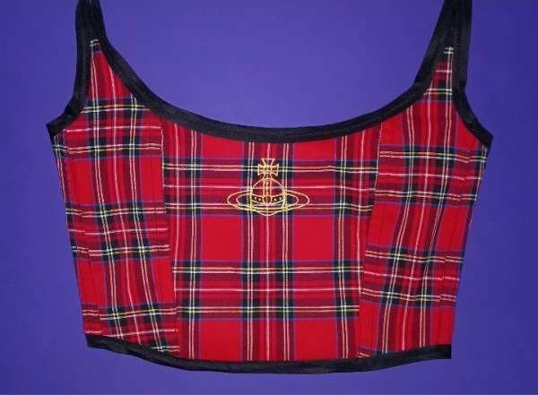 Producto - Orbe dorado CORSET tartan rojo neg - 4