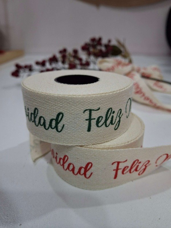 Producto - Cinta algodón estampa FELIZ NAVIDAD x 5mts