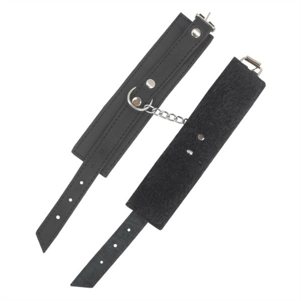 Producto - Esposas de cuero negro con peluche negro