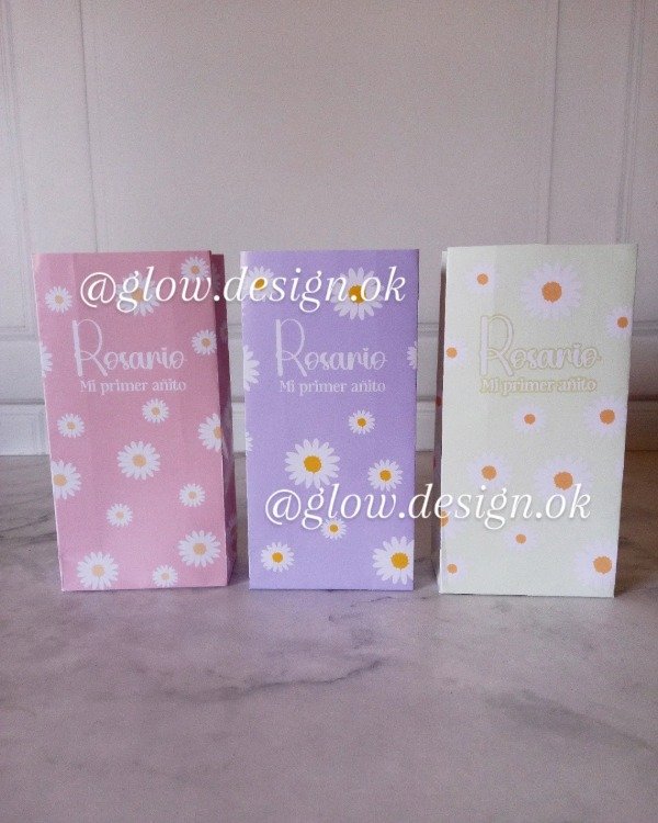 Producto - Bolsas golosineras margaritas papel fotográfico x10 unid