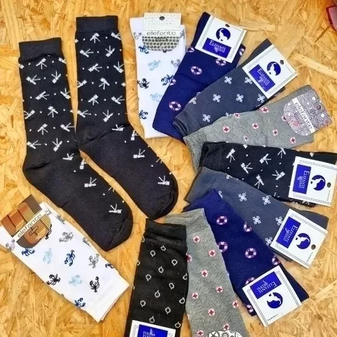 Producto - Medias Caña De hombre Estampado O Lisos Algodon Linea Elefante