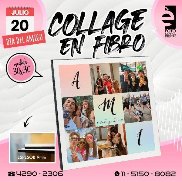 Producto - Collage en fibro 30x30 / día del amigo