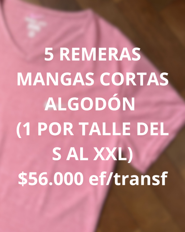 Producto - COMBO MAYORISTA 5 REMERAS MANGAS CORTAS DE ALGODÓN