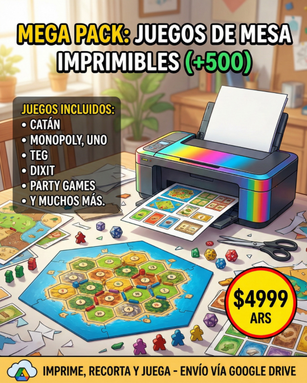 Producto - N41: MEGA PACK +500 JUEGOS DE MESA IMPRIMIBLES, CREÁ TUS PROPIOS JUEGOS EN CASA