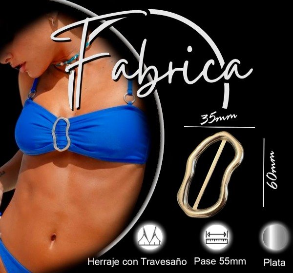 Producto - Herraje con travesaño. Pase: 55mm (1 unidad). Plata- niquel