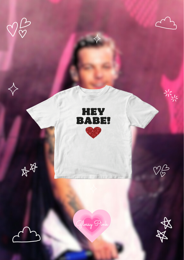 Baby Tee Hey Babe corazón glitter de algodón