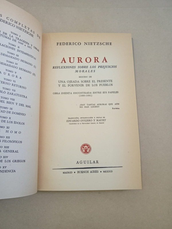 Producto - Obras completas V - Federico Nietzsche - Aguilar 1956 - Tapa dura - 1