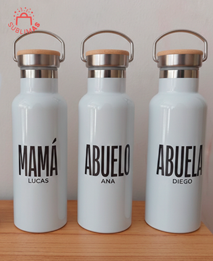 Producto - Botella termica acero tapa bamboo