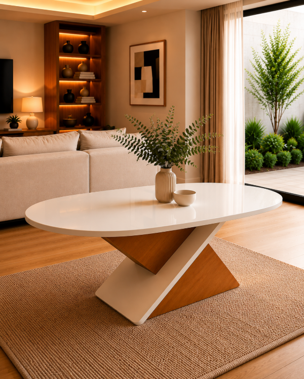 Producto - MESA INFINITY DE MADERA PARAÍSO DE ALTA CALIDAD DOS COLORES OVALADA