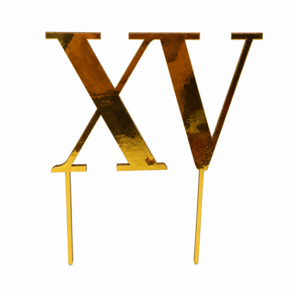 Producto - Cake topper xv dorado con pinche fibrofacil