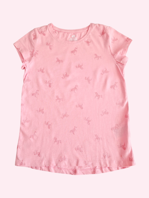 Producto - Remera manga corta rosa con caballitos brillosos HYM 6/8 años