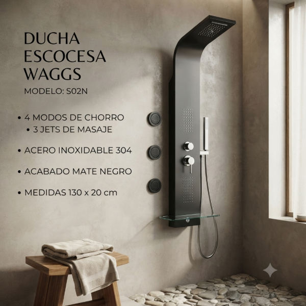 Producto - DUCHA ESCOCESA WAGGS DE S02N - 4 MODOS - 3 JETS - NEGR