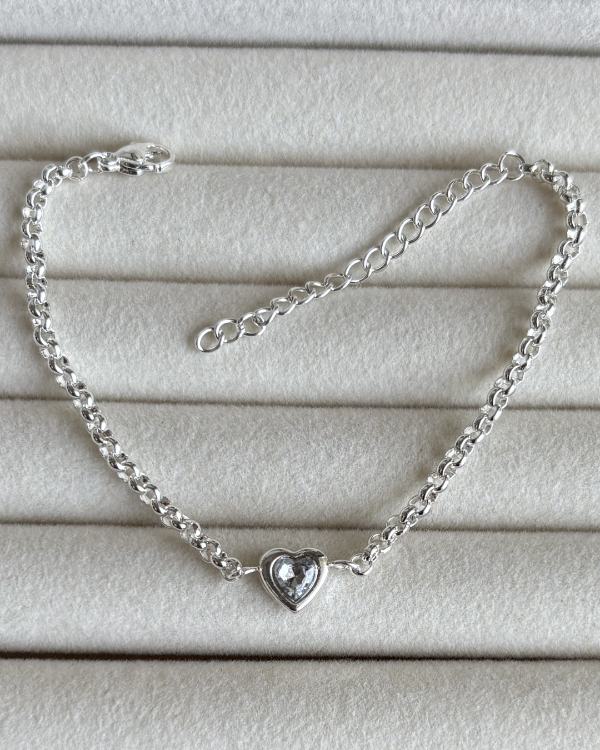 Producto - Pulsera rolo con corazón de acero blanco 17-21cm
