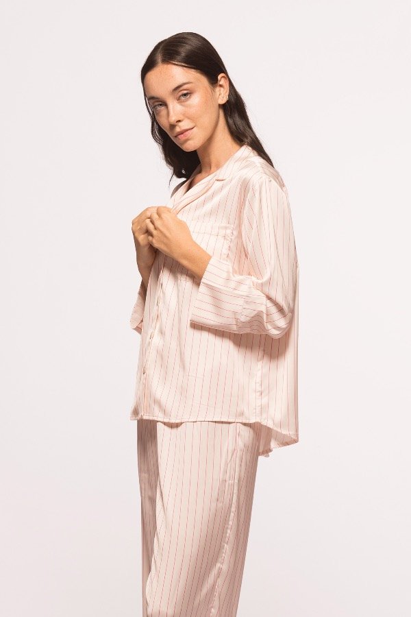 Producto - Pijama largo satén Petra rayas rosa