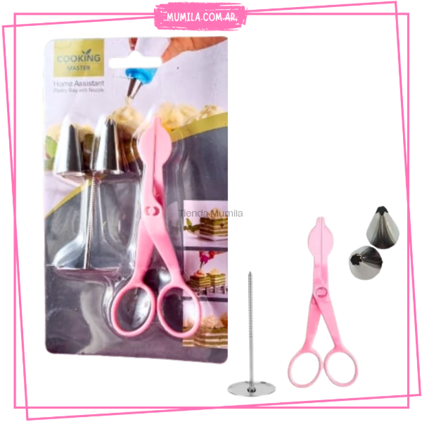 Producto - Picos y tijera para flores ROSA con clavo metal set x4