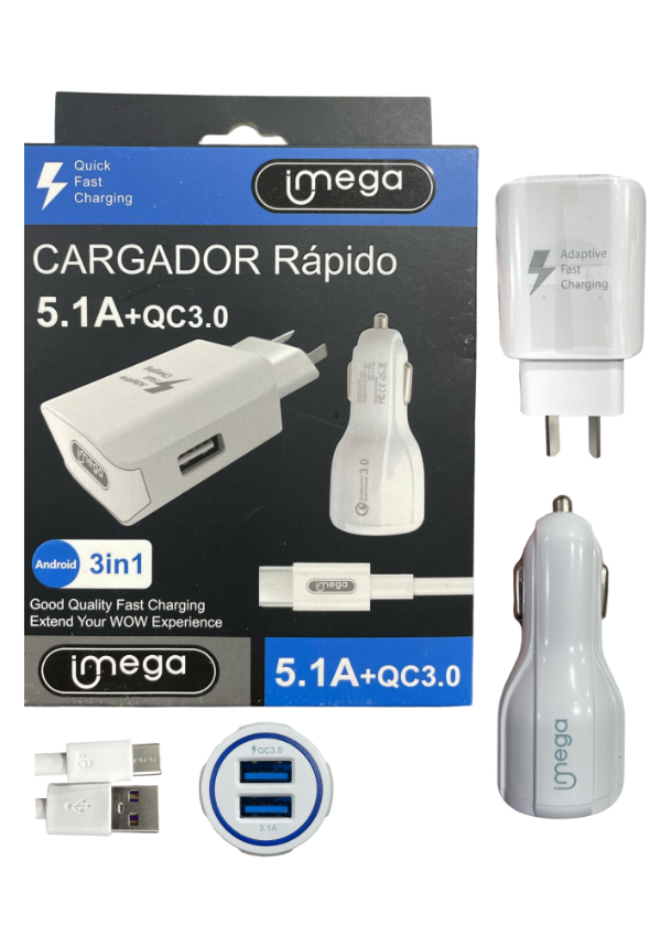 Producto - CABEZAL Y CARGADOR 3EN1 V8 5.1A (MG217)