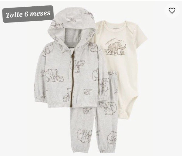 Producto - Trio carters campera pantalon y body talle 6 meses elefante