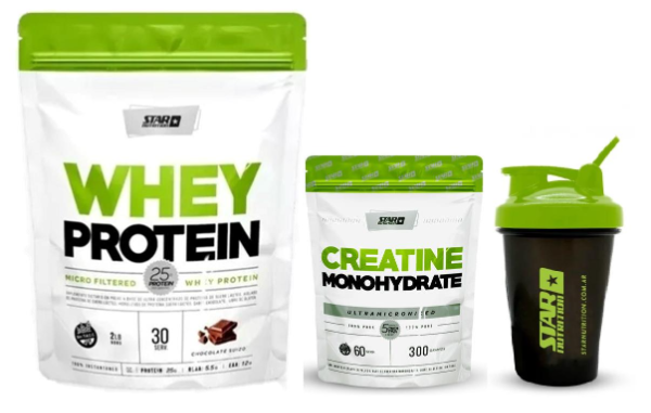Producto - Combo Whey Protein Doypack 2 Lb + Creatina Monohidrato 300g Doypack + shaker
