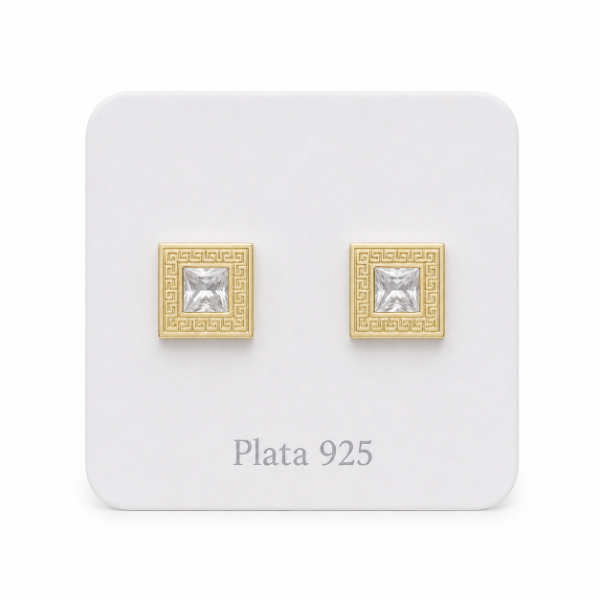 Producto - Aros cuadrados de 8mm con centro cubic y guarda griega