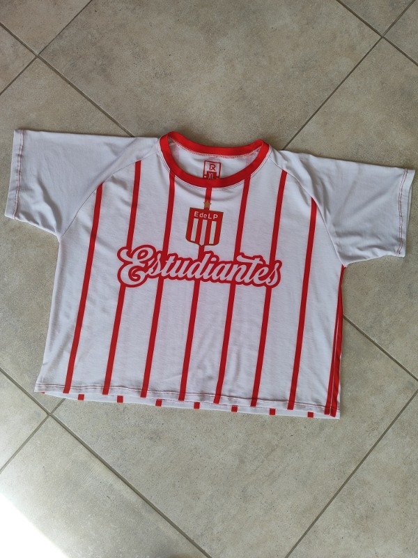 Producto - Remera crop modal blanca y roja - Estudiantes