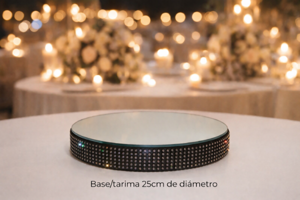 Producto - Base/tarima redonda 25cm con espejo y strass