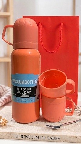 Producto - Set de Termo Vacuum con 3 Tazas - Salmon