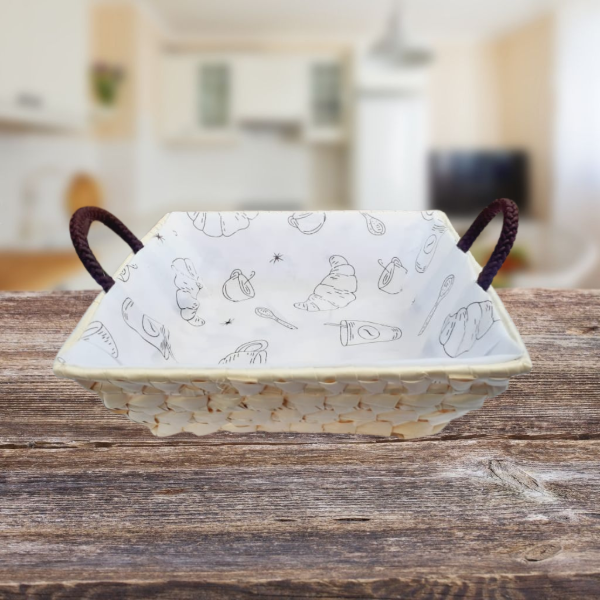 Producto - Panera cuadrada de mimbre y tela