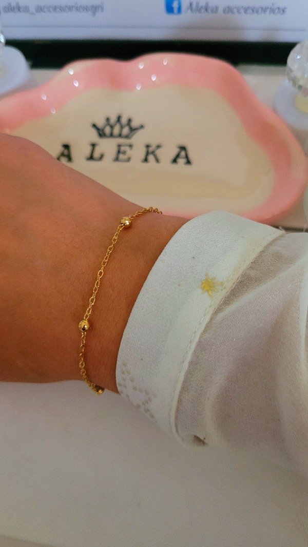 Producto - Pulsera(4.0mm)espejito con bolitas de acero dorado - 3