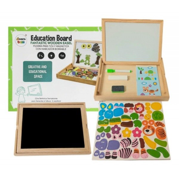 Producto - PIZARRA MAGNÉTICA Y DE TIZA 2 EN 1 CON FIGURAS MONTESSORI Y MARCADOR BOSQUE