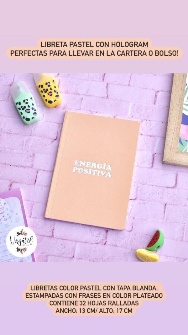 Producto - Libreta con holograma Energía positiva! salmón 13x17cm