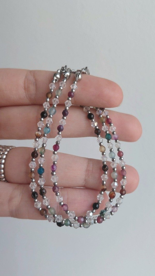 Producto - Pulsera de Acero con Ágatas y Cristales Bicono