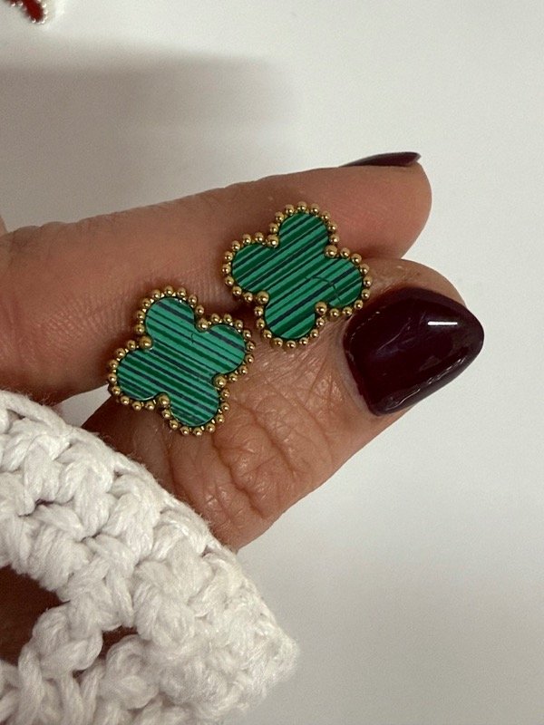 Producto - AD413 Aros acero dorado Van Cleef color verde